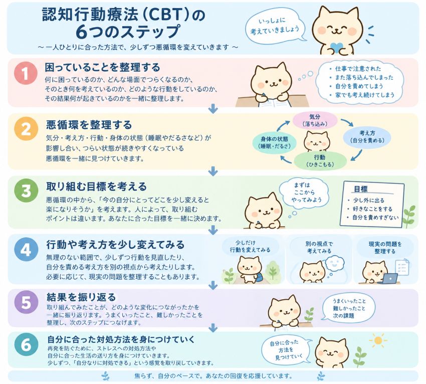 うつ病の認知行動療法の進み方をイラストで解説